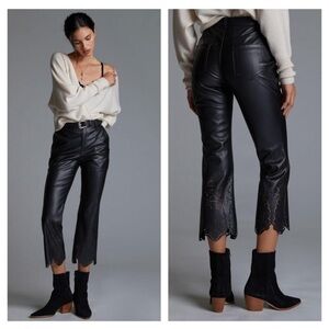 Anthropologie Black Faux Leather scallop edge pants
